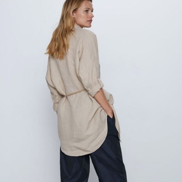 Zara Stone Oversized Linen Shirt size medium Blogger Favorite - Picture 4 of 10